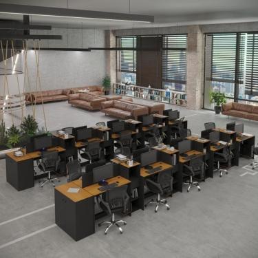 Imagem de Estação De Trabalho 20 Lugares Office Tech 20 Mesas 16 Armár - Preto E Cedro Preto E Cedro