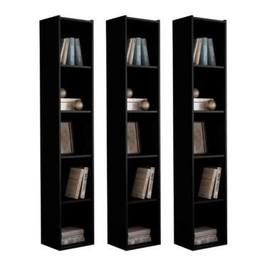 Imagem de Estante Livreiro Com Prateleiras Janaína Kit 3 Unid Preto