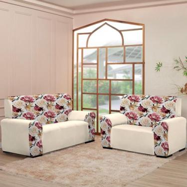 Imagem de Kit Capas para Sofá 2 e 3 Lugares  Coladinha Floral Mista  Proteção e 