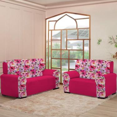 Imagem de Kit Capas para Sofá 2 e 3 Lugares  Coladinha Floral Mista  Proteção e 