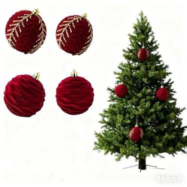 Imagem de Enfeite de árvore de Natal, bolas de veludo, 4 peças, 8 cm, borgonha, enfeite para pendurar no Natal, decoração de festa de casamento