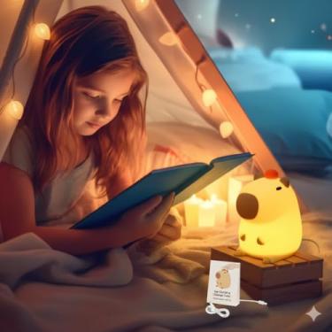 Imagem de Luz Noturna Capivara, Luminária LED de Silicone, 12x11cm, Recarregável USB, 7 Cores, Touch Sensor, Abajur Infantil