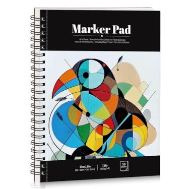 Imagem de Bloco de papel marcador de 50 folhas, bloco de esboço de arte à prova de sangramento de 22 x 30 cm, papel de desenho em espiral, papel de desenho em espiral, papel marcador de álcool para pintar