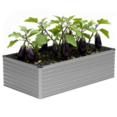 Imagem de Vengarus Canteiro de jardim elevado de aço ao ar livre de 1,5 x 7,8 m, caixa de plantador de raiz profunda para vegetais, flores, ervas e suculentas - prata