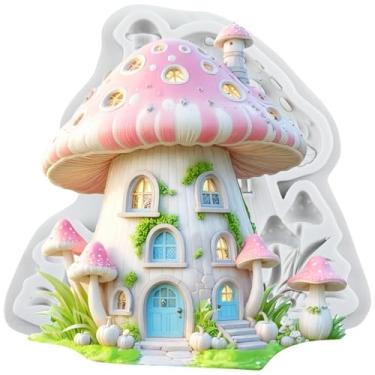 Imagem de MYPRACS Molde de silicone para fondant de casa de cogumelo de jardim para decoração de bolo de açúcar topo de cupcake pasta de goma de chocolate argila de polímero