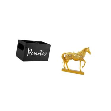 Imagem de Fenteer Organizador de Controle Remoto Retrô de Madeira com Suporte para Escultura de Cavalo, Ideal para Mesa, Criado-mudo, Sofá, Escritório Ou Decoração de C
