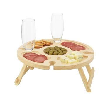 Imagem de Petisqueira de Madeira Com 4 Divisórias Para Taças e Petiscos Dobrável Ideal para Vinho e Frios