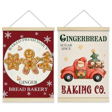 Imagem de rizotus Conjunto de 2 molduras para pôster de Natal, pôsteres de arte de parede de gengibre para amantes de confeitaria, moldura para casa, cozinha, escritório, padaria, cacau quente, decoração de