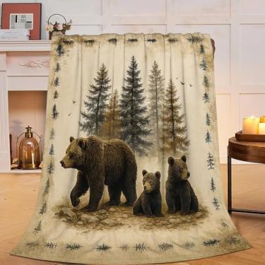 Imagem de Cobertor de urso rústico cabana urso caça cobertor macio aconchegante lã felpuda coisas quentes roupa de cama cobertores animais selvagens presentes para meninos meninas crianças adultos homens