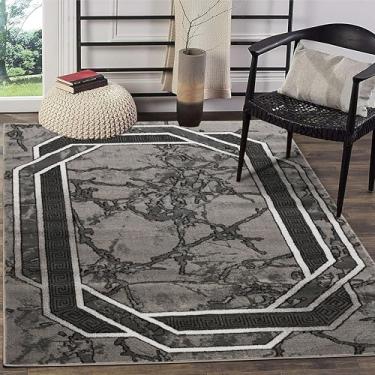 Imagem de GLORY RUGS Tapete moderno 2x7 Runner cinza branco preto mármore macio contemporâneo com textura fofa premium para sala de estar interna, sala de jantar e área de quarto