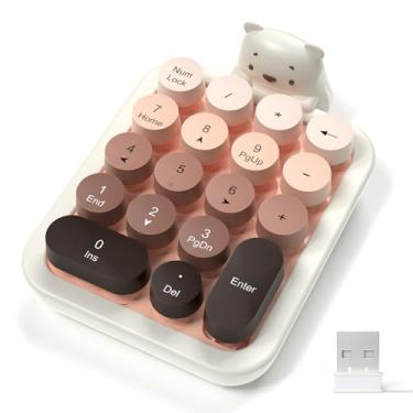 Imagem de FELICON Lindo teclado numérico sem fio com urso de silicone, teclas redondas coloridas de 18 teclas, ergonômico, conexão sem fio de 2,4 GHz, teclado de membrana portátil de contabilidade financeira