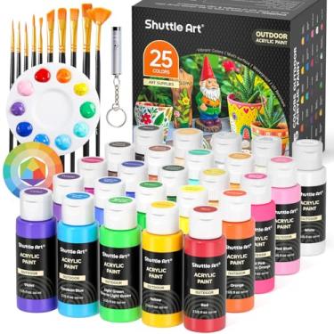 Imagem de Shuttle Art Conjunto de 25 cores de tinta acrílica para ambientes externos, 60 ml de tinta acrílica impermeável com 10 pincéis, 1 paleta, tintas pigmentadas ricas para artistas, iniciantes em rochas