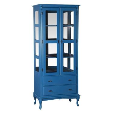 Imagem de Cristaleira Luiz Xv Com 2 Portas de Vidro e 2 Gavetas 1085e Azul