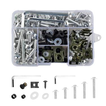 Imagem de Alieemo Kit de parafusos de carenagem de motocicleta de 177 peças, conjunto de clipes de porca de parafusos de fixação M5 M6, parafusos de para-brisa de motocicleta de alumínio, kits de montagem