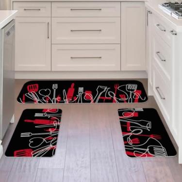 Imagem de Passadeira Cozinha, Kit 3 Tapetes para Cozinha Antiderrapante Mandala Vermelha, Elegante e Refinado(15)