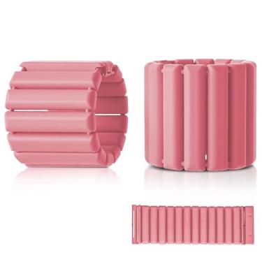 Imagem de Li Fitness Conjunto de 2 pesos de pulso e tornozelo para mulheres e homens, conjunto de 2 pesos magnéticos ajustáveis (500 g cada), conjunto de pulseiras de silicone rosa para pilates, ioga, corrida e