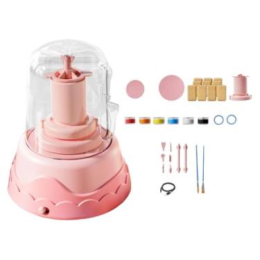 Imagem de Fancyes Mini torno de oleiro DIY, ferramenta portátil para fazer, ideal para presente de aniversário, pintura e escultura em cerâmica, para iniciantes, Rosa