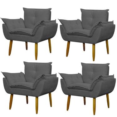 Imagem de Kit 4 Poltronas Decorativa Sala E Quarto Opala Suede Herrero Cor:cinza