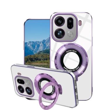 Imagem de Wousunly Capa transparente compatível com Oppo Find X9 Pro com suporte magnético de 360°, capa protetora transparente de silicone para Find X9 Pro Slim com suporte de anel (roxa)