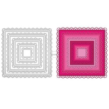 Imagem de DzIxY Conjunto de moldes de corte de metal com fundo de renda vazada quadrada para fazer cartões, conjunto de recortes de papel, estêncil, suprimentos, modelos de máquina