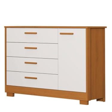 Imagem de Cômoda Infantil Zaki 1 Porta E 4 Gavetas Branco Fosco-savana - Reller Móveis Branco Fosco-savana