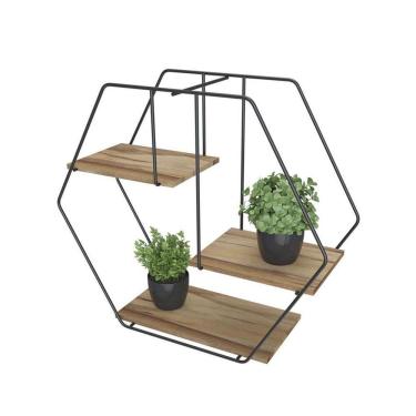 Imagem de Prateleira De Parede De Madeira Decorativa Hexagonal - Stolf