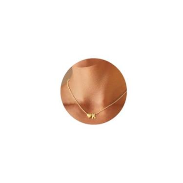 Imagem de QILMILY Colares femininos com inicial bolha - Colar de coração banhado a ouro 14K com letra de coração para mulheres, joias de ouro, presentes personalizados, Latão, Sem Pedra Preciosa