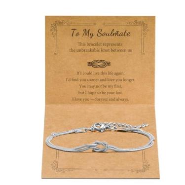 Imagem de Pulseiras combinando para casais, pulseira com nó de amor, promessa, alma gêmea, amizade, pulseiras para sempre, infinito, joias presentes para mulheres, adolescentes, ela, Small, Aço inoxidável, Sem