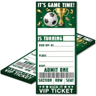 Imagem de MQCLYSG Convites de festa de aniversário de futebol pacote com 20 convites de bilhetes de futebol com envelopes cartões para festa de aniversário de menino