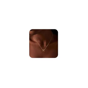 Imagem de Bouzilli Colar banhado a ouro 14K para mulheres, à prova de suor, não mancha, grosso em camadas, camadas de ouro, espinha de peixe, clipe de papel, colares, para mulheres e homens, 8in, Latão, Sem