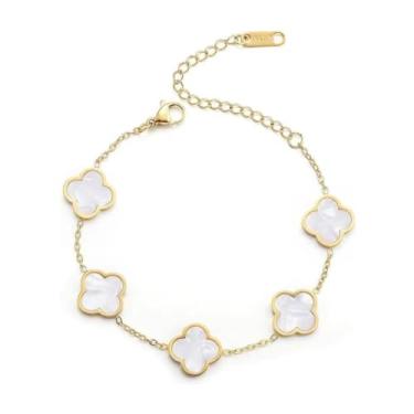 Imagem de Aurevella Pulseira feminina banhada a ouro 18 K com trevo de quatro folhas, leve e leve e luxuosa, presente de joias de aniversário de aniversário, 6.7in+2.0in/17cm+5cm, Metal, Zircônia cúbica