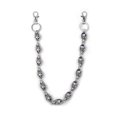 Imagem de Carteira de caveira para homens, corrente de bolso com cinto de jeans punk, chaveiro - bolsa gótica de Halloween para mulheres, Prata, M