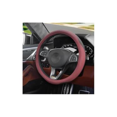 Imagem de FALVFUN Capa de volante de carro, protetor de volante de couro esportivo de 38 cm com anel interno, acessórios internos automotivos antiderrapantes respiráveis, ajuste universal (preto/vinho vermelho)