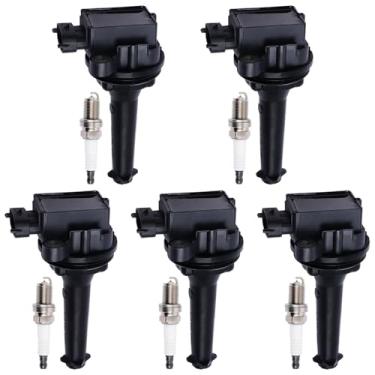 Imagem de YOMALL 5 bobinas de ignição UF341 e pacote de bobinas de ignição de irídio de 5 peças serve para 1999-2006 S80, serve para C70 S60 S70 V70 XC70 XC90 2.3L 2.4L 2.5L 2.8L 2.9L, 912566 01 bobina