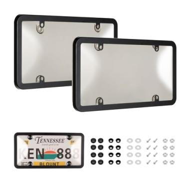 Imagem de Capa de placa de carro e molduras, pacote com 2 protetores de placa de licença transparentes, moldura de placa de carro ABS frontal/traseira com tampas de parafusos, serve para qualquer placa padrão