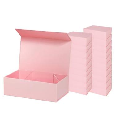 Imagem de Pacote com 20 caixas de presente rosa com tampa de fecho magnético Caixas de embalagem retangulares dobráveis para casamentos, Natal, aniversários, Dia das Mães,Pink 20 pack,10.2×7.5×3.1in