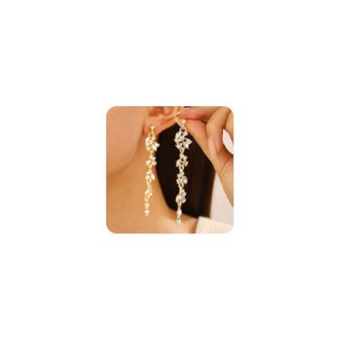 Imagem de Brincos longos de prata para formatura de casamento para mulheres, brincos de concurso com strass cintilante, moda, noiva, formal, joia de cristal, Large, Zinco, Sem pedra preciosa
