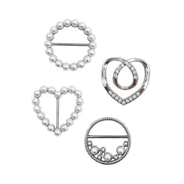 Imagem de 4 peças cachecol de seda clipe de camiseta clipes de gravata para mulheres moda metal círculo redondo camisa clipe fivela roupas canto botão atado