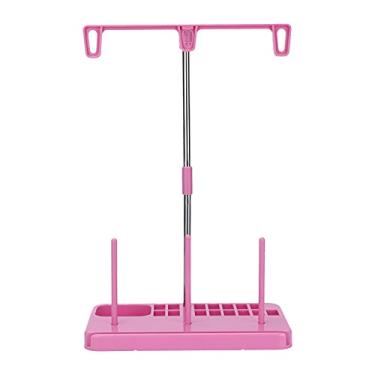 Imagem de Suporte de linha com 3 carretéis Suporte de carretel de linha de plástico leve e durável com tubos de aço inoxidável para costura acolchoada DIY Máquinas de costura doméstica (Rósea)