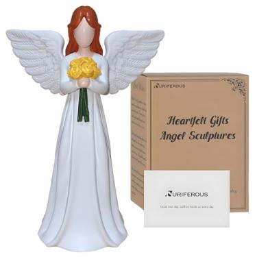 Imagem de Estatueta de anjo da guarda segurando flores, estátua de anjo pintada à mão de 15,8 cm para mulheres, presente de cura, presentes de aniversário, presentes de memorial, decoração de Natal, presente de
