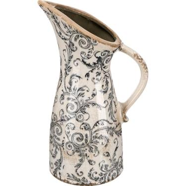 Imagem de Sawysine Vaso de cerâmica vintage com alça de 26 cm retrô com esmalte rachado no gelo, vaso de porcelana rústico, decoração de mesa de centro de mesa para decoração de casa (clássico)