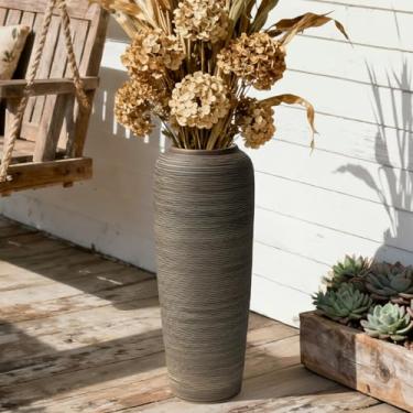 Imagem de Vaso grande de cerâmica rústica de 40 cm, vaso de fazenda rústico texturizado com nervuras para grama dos pampas, decoração de sala de estar e entrada, detalhe de cerâmica feito à mão