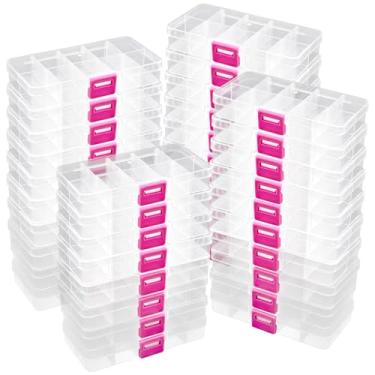 Imagem de TAICHEUT Pacote com 38, caixa organizadora de joias de plástico com 10 grades, caixa de plástico de 12 x 6 cm com divisórias removíveis, caixas de armazenamento transparentes para contas, joias e
