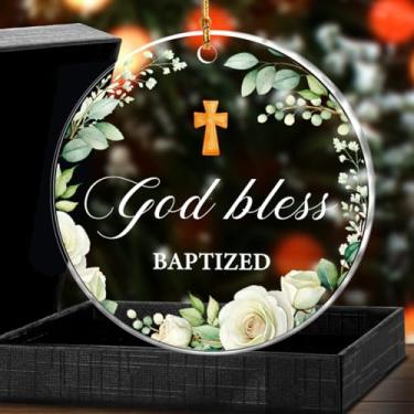 Imagem de Enfeites de Natal batizados de Deus abençoado, presentes de batismo cristão para meninos, meninas e adultos, presente de batismo cruzado para bebê, afilhado, enfeites de acrílico para pendurar na