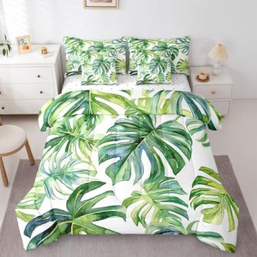 Imagem de Erosebridal Jogo de cama casal com folhas de palmeira, tamanho casal, havaiano, monstera, deserto e folhas tropicais