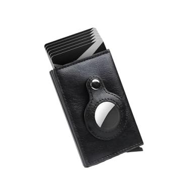 Imagem de Carteira AirTag para homens: fina, compatível com Apple Air Tag, tecnologia de bloqueio de RFID, capa de alumínio pop-up, minimalista | Capacidade de cartão de crédito 8-10 | Slot para dinheiro