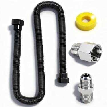 Imagem de MCAMPAS Kit de conector de linha flexível de gás flexível sem apito de 91,4 cm para fogueira e lareira NG ou LP. Aparelho a gás de cozinha 1/5.1 cm OD x 3/20.3 cm ID Mangueira preta com conector MIP