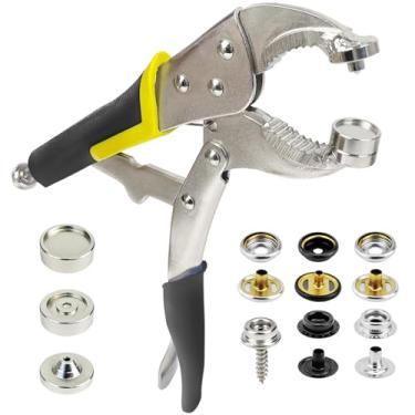 Imagem de Ferramenta de fixação de pressão, ferramenta de encaixe para capas de barco, alicate de pressão resistente kit de fixadores de lona inclui 20 conjuntos de botões inoxidáveis de 15 mm