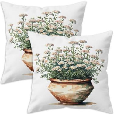 Imagem de Puacino Conjunto de 2 capas de almofada margarida 45,7 x 45,7 cm, capas de almofada floral dupla face, vasos de flores rústicas para primavera, fazenda, jardim, sofá, quarto, decoração de casa