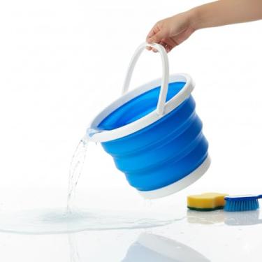 Imagem de Balde Retrátil Nobre 12 Litros - Dobrável de Silicone Grande - Economia de Espaço para Limpeza e Casa - Branco/Azul